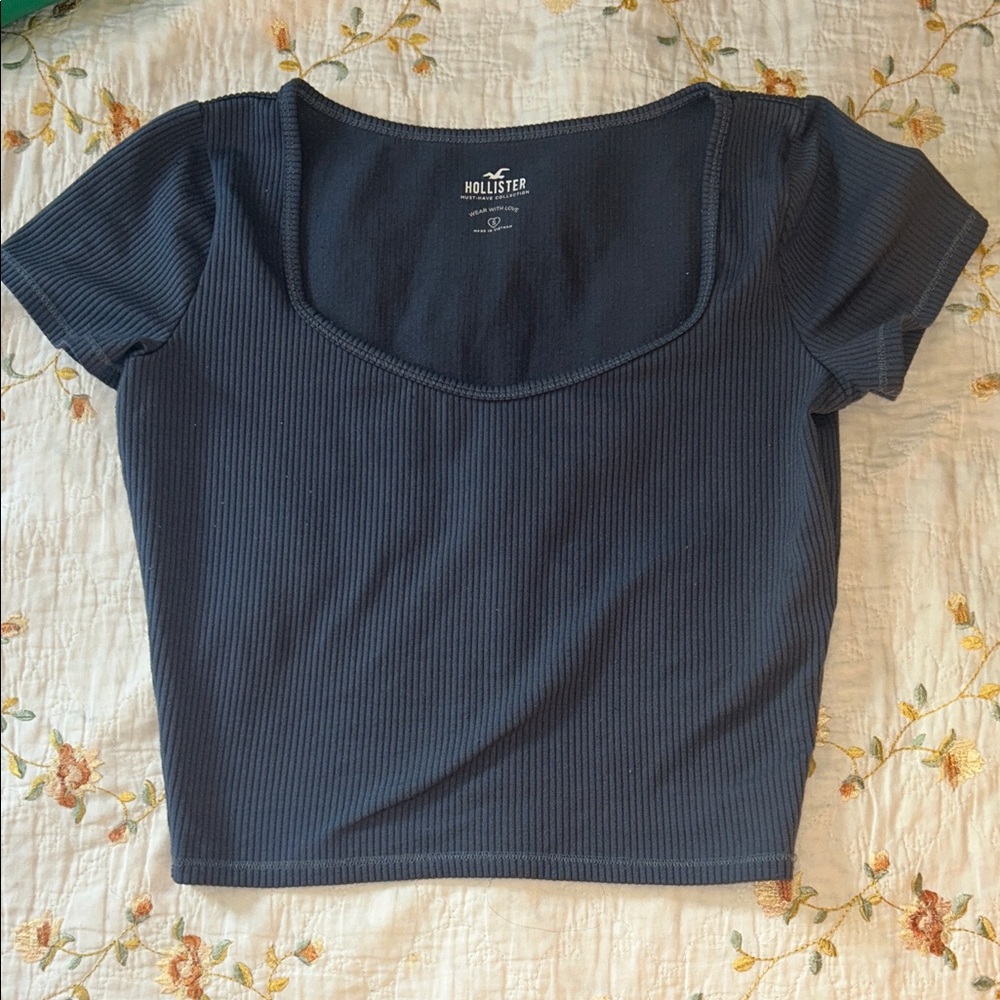 Hollister Navy Ribbed Crop Top